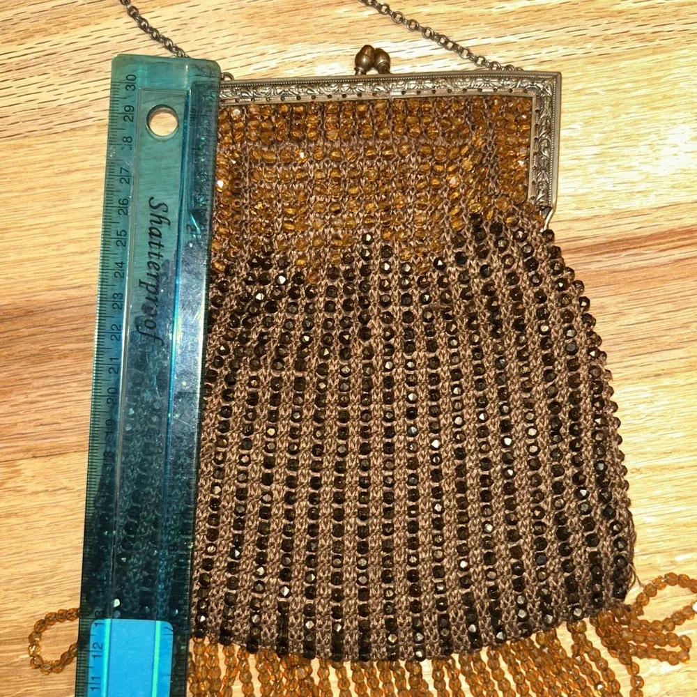 Antique Beaded Lined Purse 1920s RARE Ornate Clasp